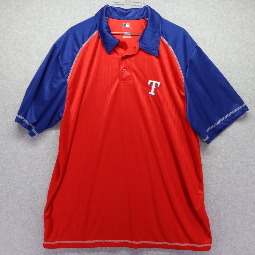 Texas‎ Rangers Polo Shirt Mens XL MLB Genuine Merchandise Red Blue Short Sleeve